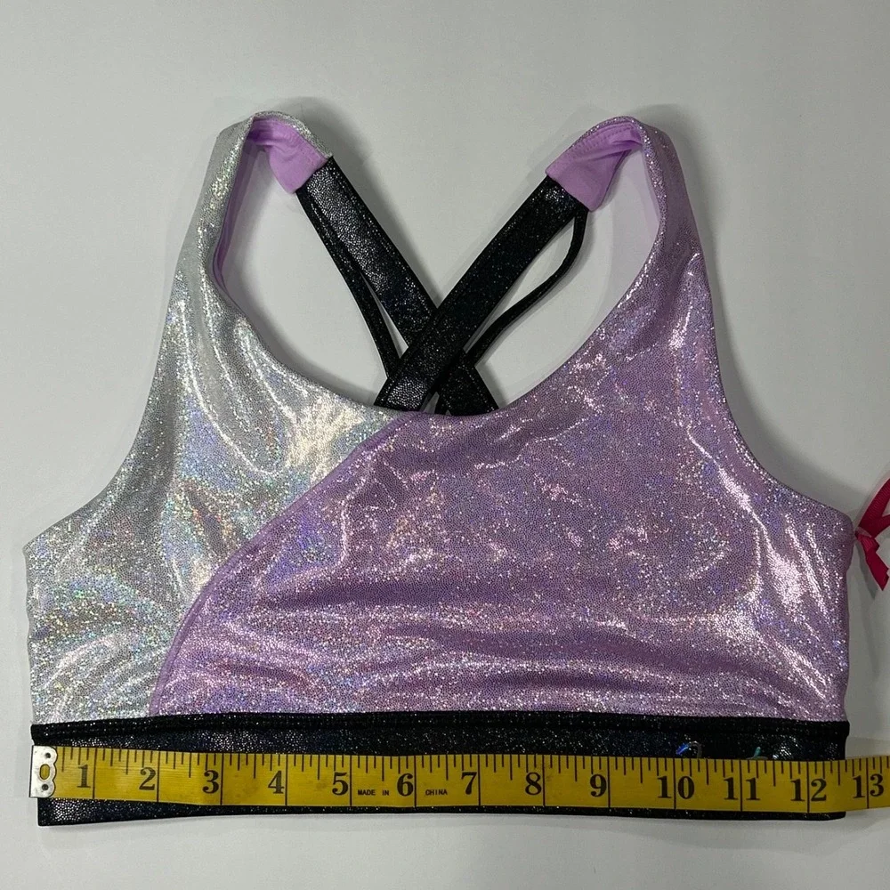 Justice Girls XL 16/18 Iridescent Colorblock Sports Bra Purple Silver JSZW2 New